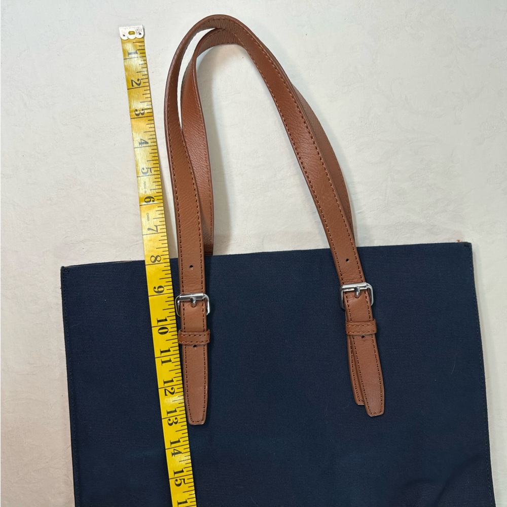 Talbots Blue canvas with Tan leather trim and Handles Tote Shoulder Bag - Picture 7 of 10